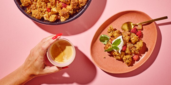 Crumble van havermout met appels en peren